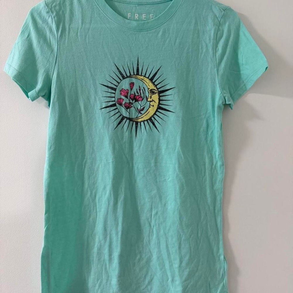 Free State Moon Graphic Tee Womens Medium Mint Green New Celestial Floral Tee